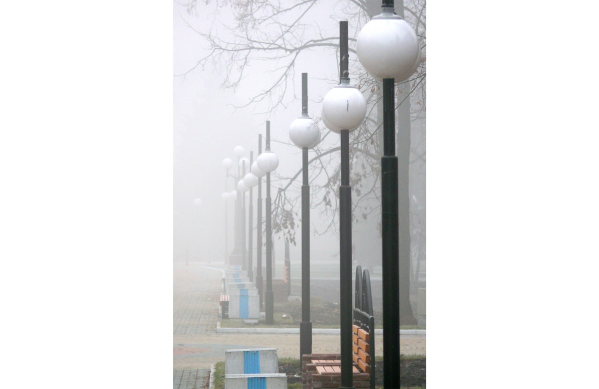Йошкар-Ола, центральный парк, город осенью, туман, фонари