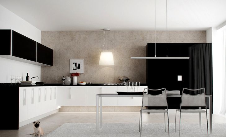 минимализм на кухне, стиль минимализм, ремонт кухни, черно-белая кухня, дизайн кухни