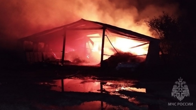 На пожаре в Медведевском районе огнеборцам пришлось охлаждать ёмкости с топливом