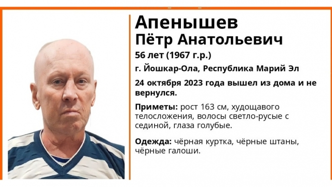 В Йошкар-Оле пропал 56-летний мужчина