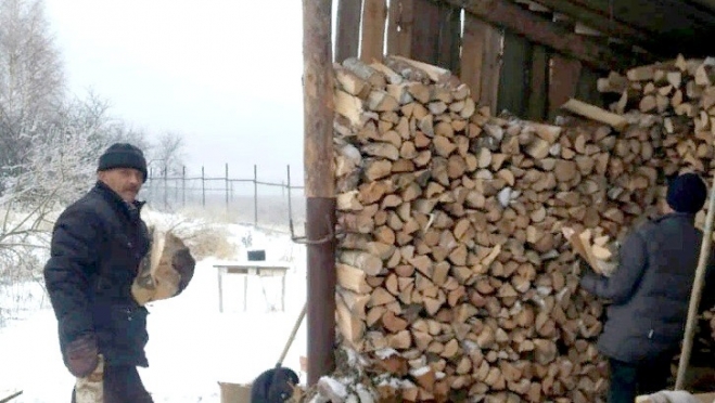 В Юринском районе семье мобилизованного помогли убрать дрова в дровянник