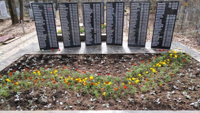 На Марковском кладбище высадили цветы у воинского захоронения