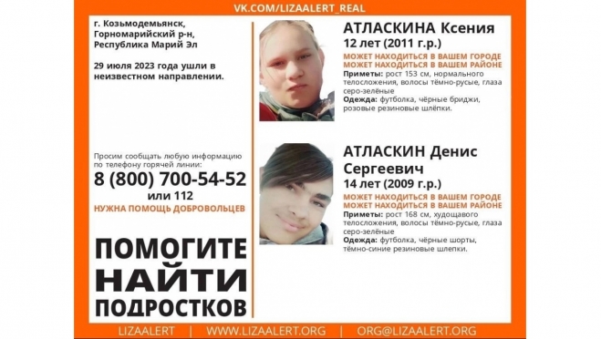 В Козьмодемьянске пропали два подростка — брат с сестрой