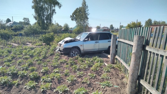 В Килемарах ВАЗ-2109 «приземлилась» в огороде