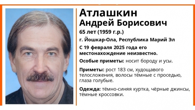 В Йошкар-Оле четыре дня не могут найти 65-летнего Андрея Атлашкина