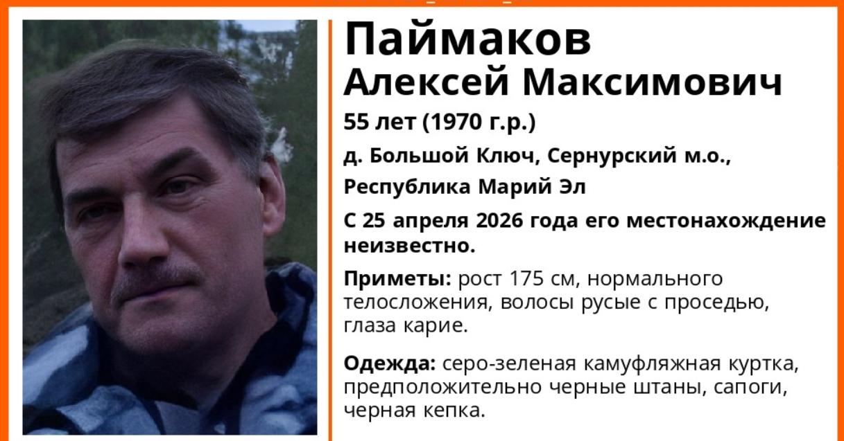 В Сернурском округе больше двух недель неизвестно местонахождение Алексея Паймакова