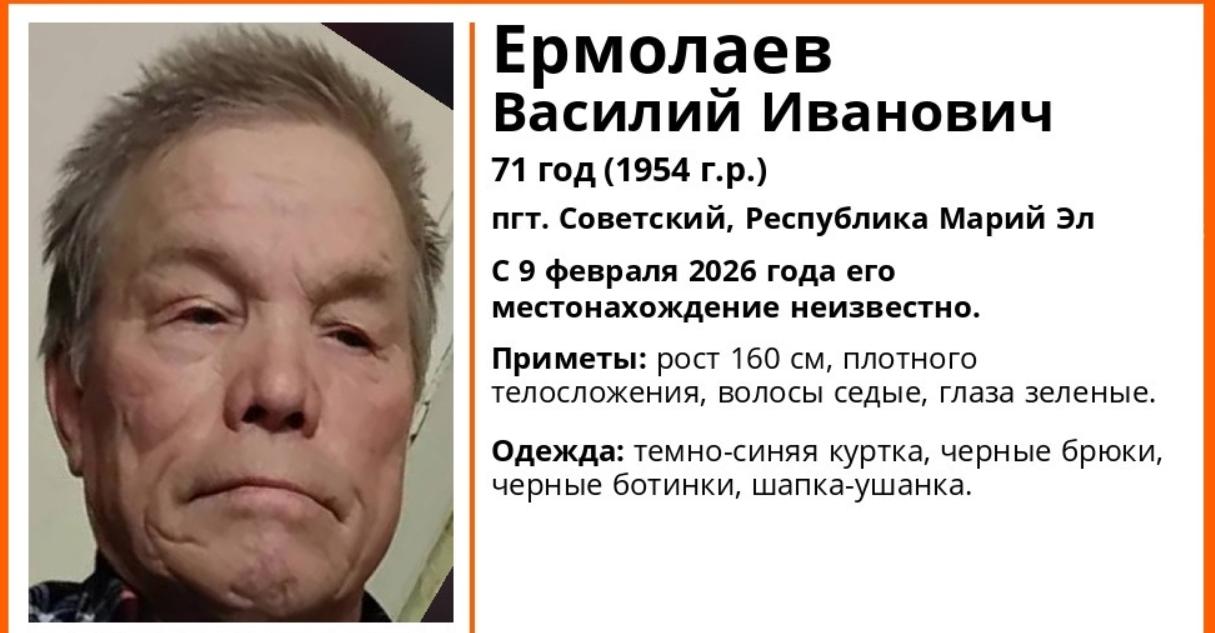В Марий Эл ищут 71-летнего Василия Ермолаева из посёлка Советский