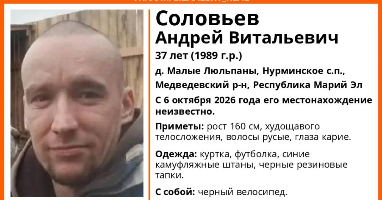 В Медведевском районе пропал мужчина на чёрном велосипеде