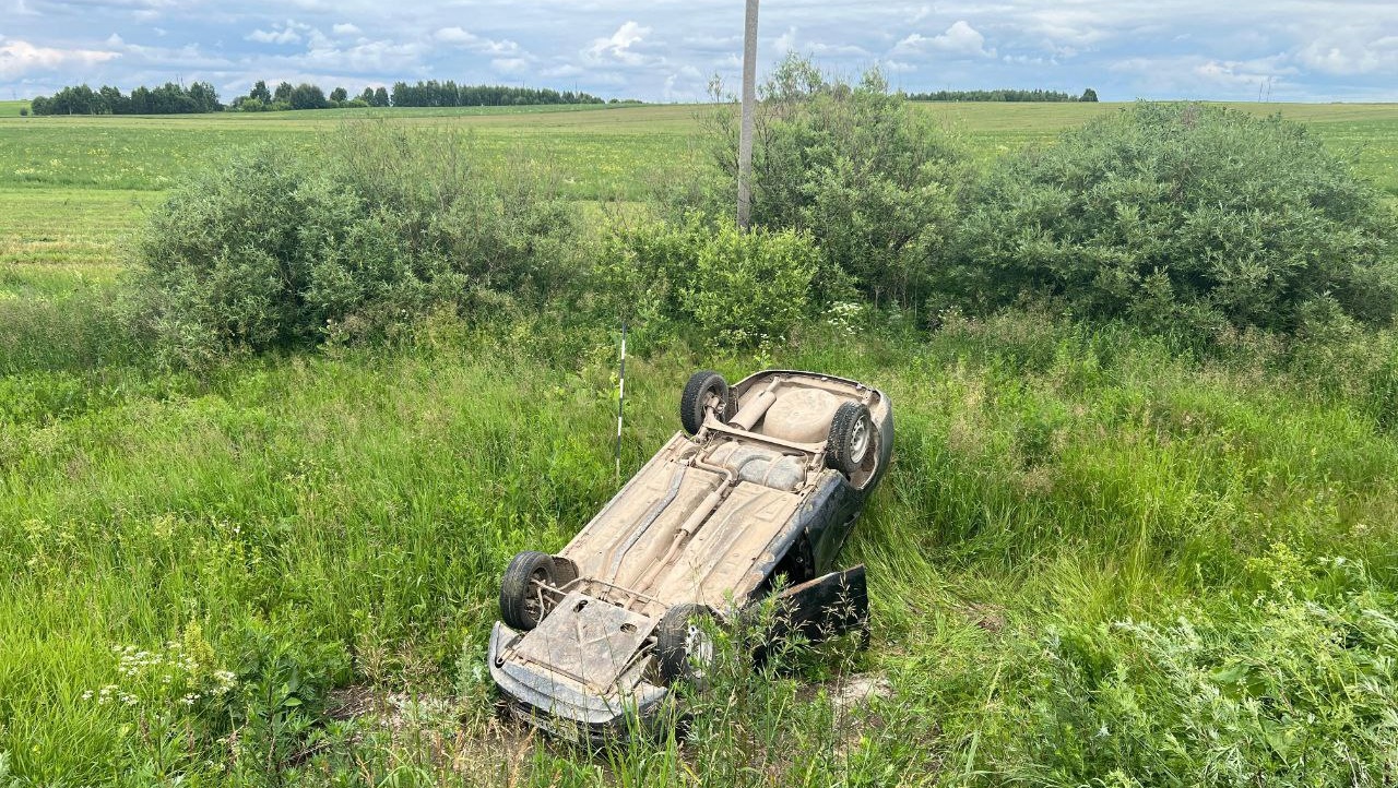 На автодороге «Помары — Коркатово» отечественный автомобиль перевернулся в кювет