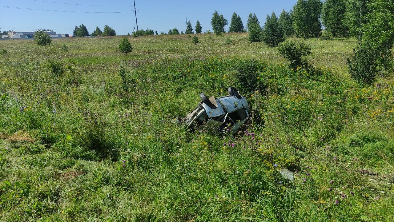 В Марий Эл на сельской дороге отечественный автомобиль перевернулся в кювет
