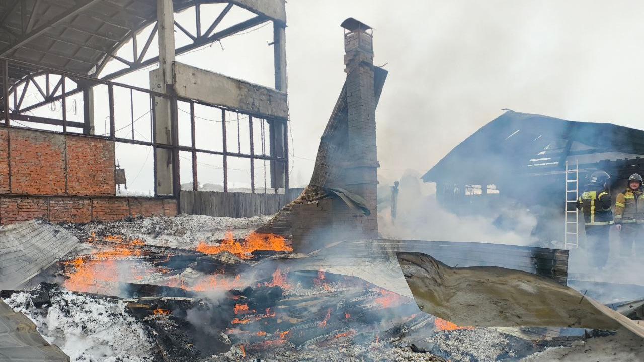 В посёлке Советский огонь охватил деревообрабытывающее предприятие
