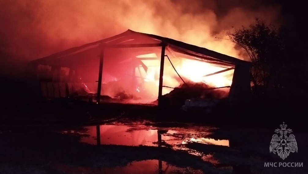 На пожаре в Медведевском районе огнеборцам пришлось охлаждать ёмкости с топливом