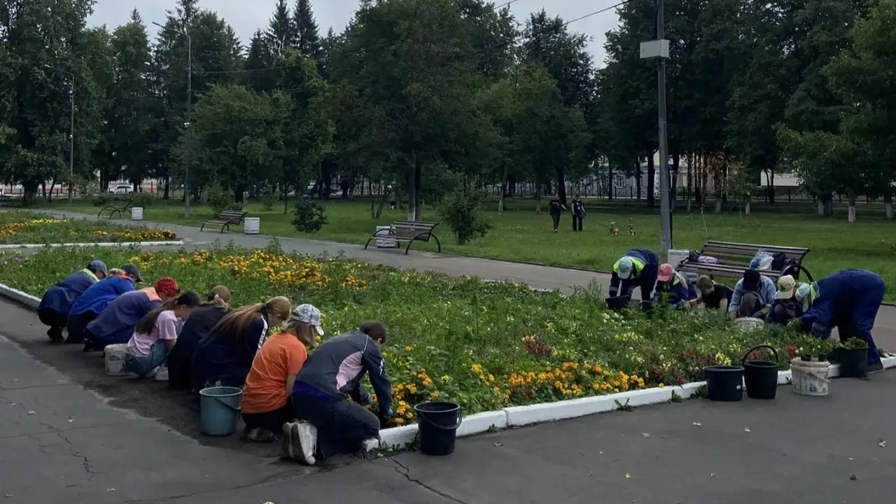 В летние каникулы школьники Йошкар-Олы зарабатывают на клумбах